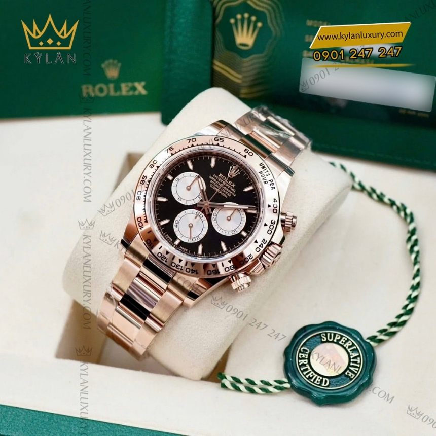 Kỳ Lân Luxury dong ho rolex cosmograph daytona 126505 0001 everose gold 4 Đồng hồ Rolex Cosmograph Daytona mặt đen cọc dạ quang 126505-0001