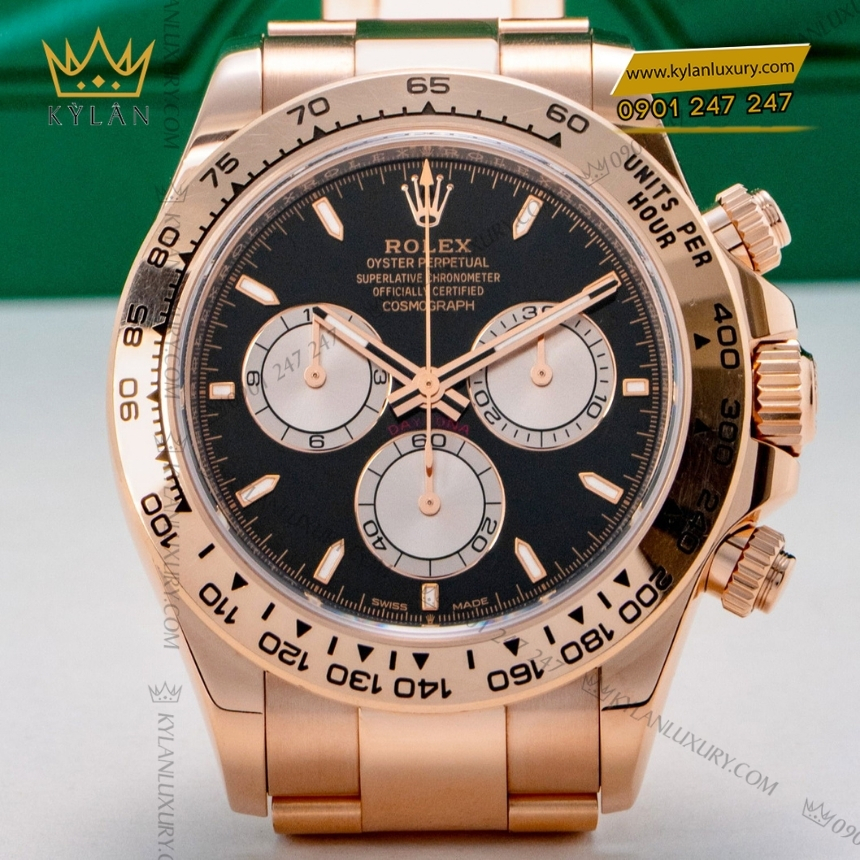 Kỳ Lân Luxury dong ho rolex cosmograph daytona 126505 0001 everose gold 8 Đồng hồ Rolex Cosmograph Daytona mặt đen cọc dạ quang 126505-0001
