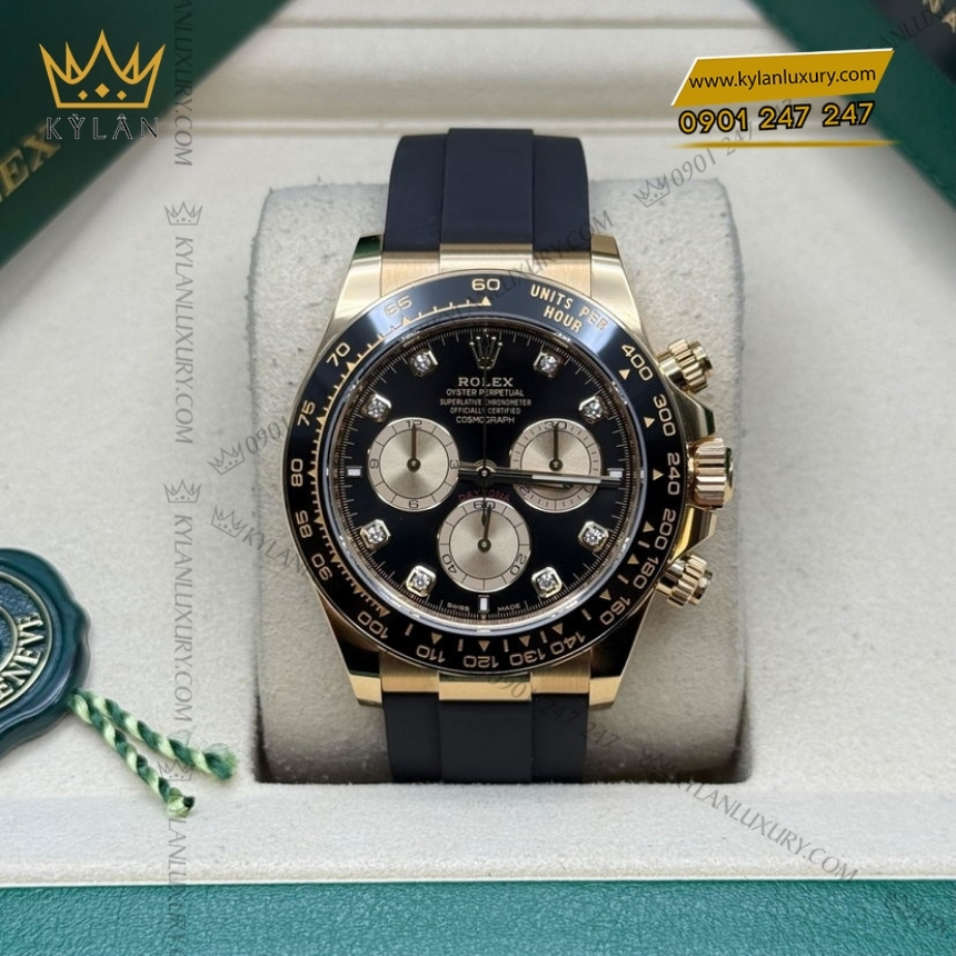 Kỳ Lân Luxury dong ho rolex cosmograph daytona 126518ln 0006 mat so den coc so kim cuong 5 Đồng hồ Rolex Cosmograph Daytona mặt đen phối vàng 126518LN-0006