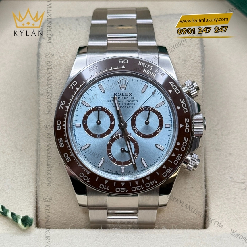 Kỳ Lân Luxury dong ho rolex cosmograph daytona 40 126506 0001 3 Đồng hồ Rolex Cosmograph Daytona mặt ice blue cọc dạ quang 126506-0001