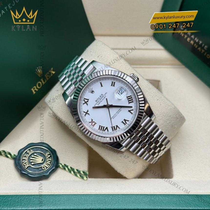 Kỳ Lân Luxury dong ho rolex datejust 126334 0024 mat so trang coc so la ma 3 Đồng hồ Rolex Datejust 41 mặt trắng La Mã 126334-0024