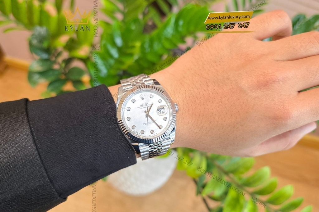 Kỳ Lân Luxury dong ho rolex datejust 126334 mother of pearl mat kham trai 16 Đồng hồ Rolex Datejust 41 mặt khảm trai 126334-0020