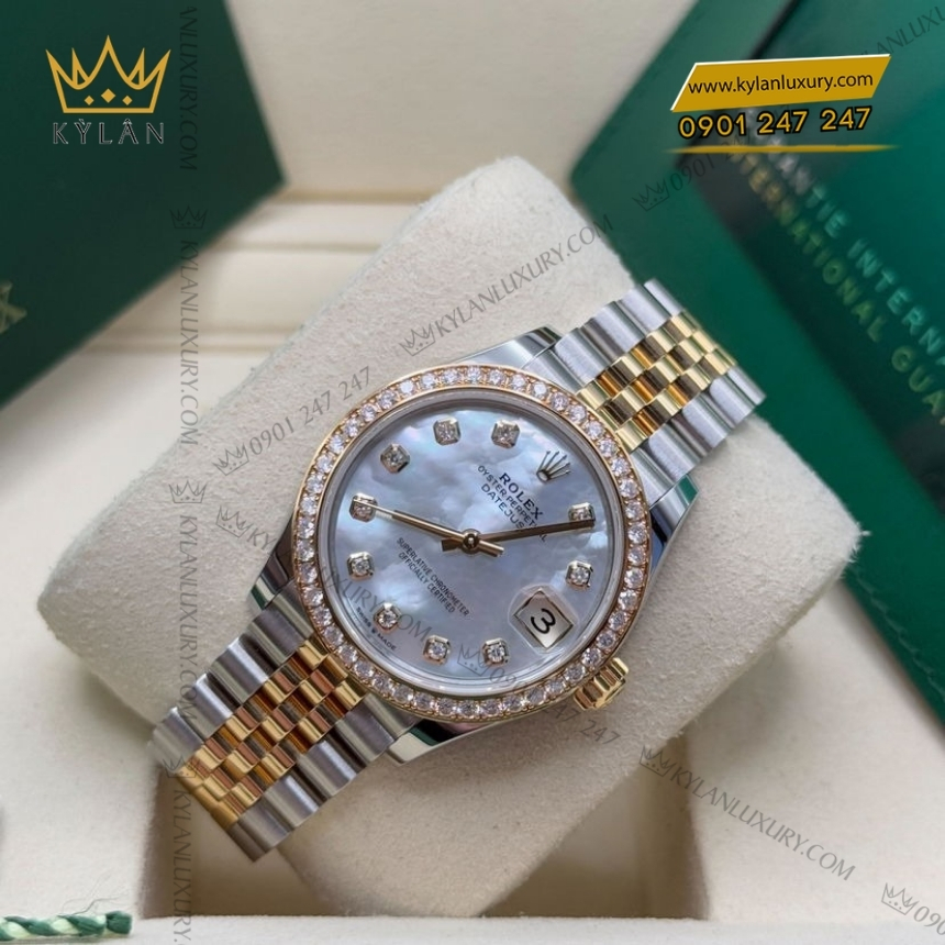 Kỳ Lân Luxury dong ho rolex datejust 278383rbr 0028 vang vang mat so kham trai 8 Đồng hồ Rolex Datejust 31 mặt xà cừ kim cương 278383RBR-0028