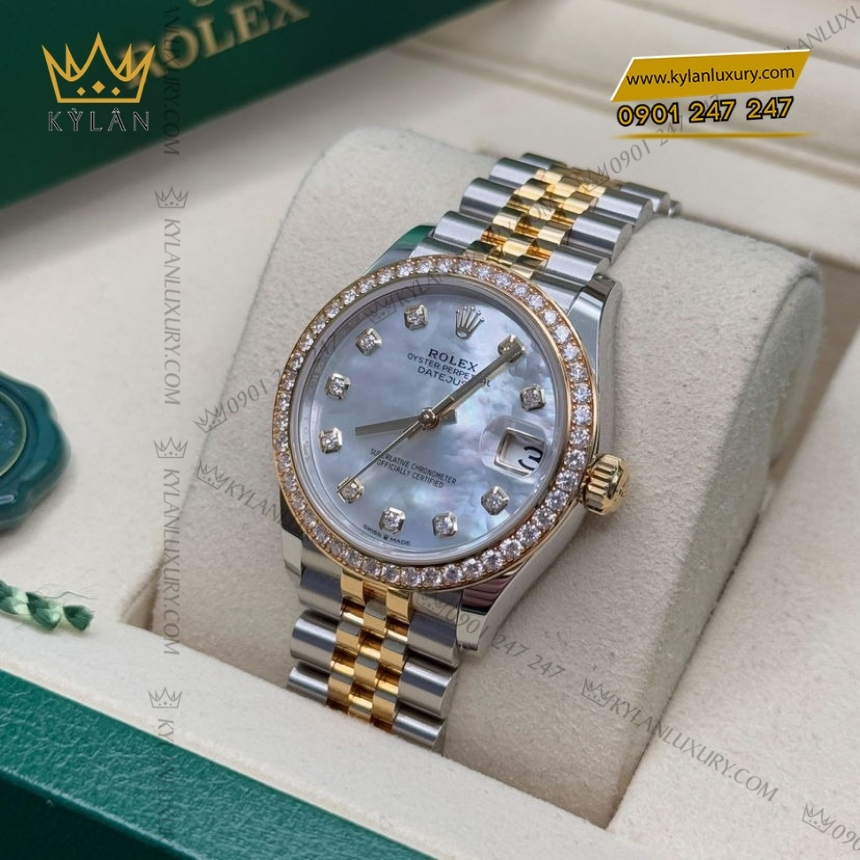 Kỳ Lân Luxury dong ho rolex datejust 278383rbr 0028 vang vang mat so kham trai 9 Đồng hồ Rolex Datejust 31 mặt xà cừ kim cương 278383RBR-0028