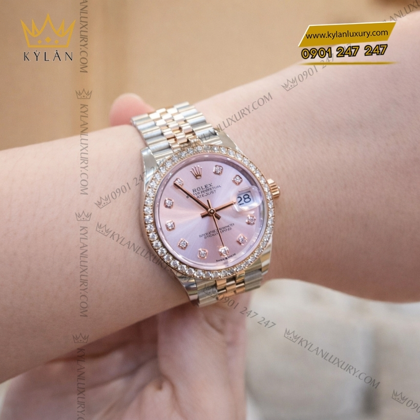 Kỳ Lân Luxury dong ho rolex datejust 31 278381rbr 0024 mat so hong nam kim cuong 11 Đồng hồ Rolex Datejust 31 278381RBR-0024 mặt số hồng nạm kim cương