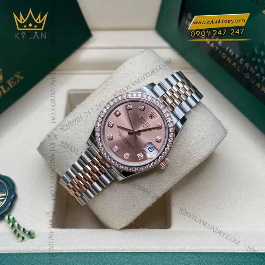 Kỳ Lân Luxury dong ho rolex datejust 31 278381rbr 0024 mat so hong nam kim cuong 5 Đồng hồ Rolex Datejust 31 278381RBR-0024 mặt số hồng nạm kim cương