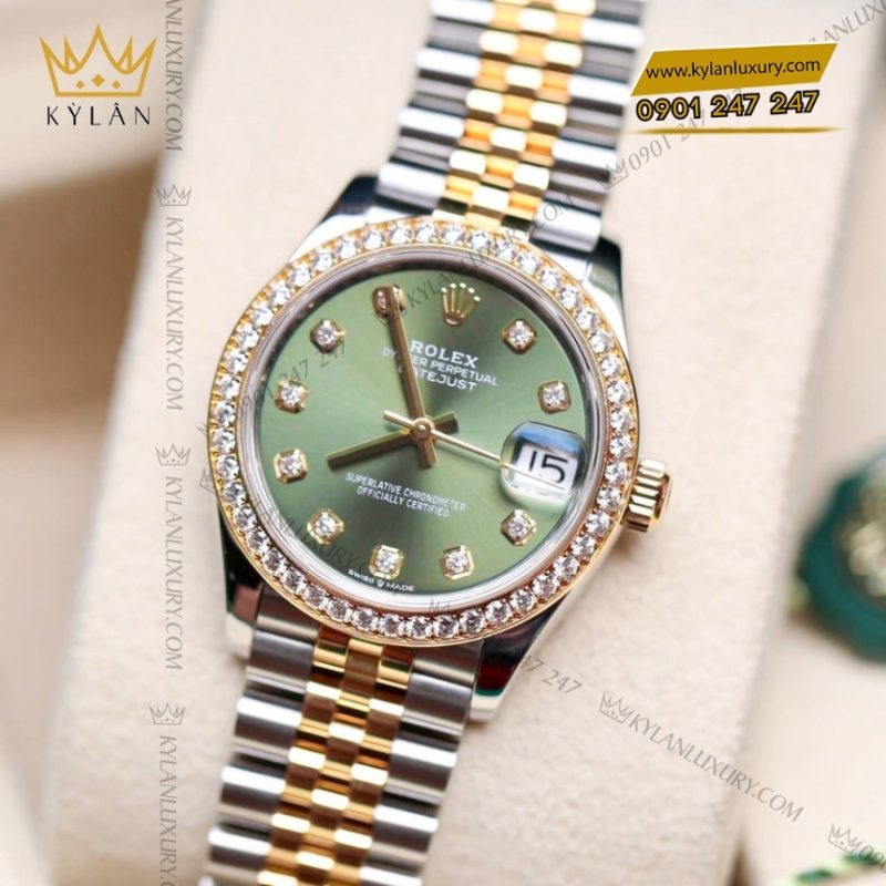 Đồng hồ Rolex Datejust 31 olive vành kim cương 278383RBR-0030