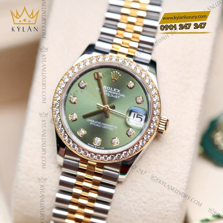 Kỳ Lân Luxury dong ho rolex datejust 31 278383rbr oliu coc kim cuong 3 Đồng hồ Rolex Datejust 31 olive vành kim cương 278383RBR-0030