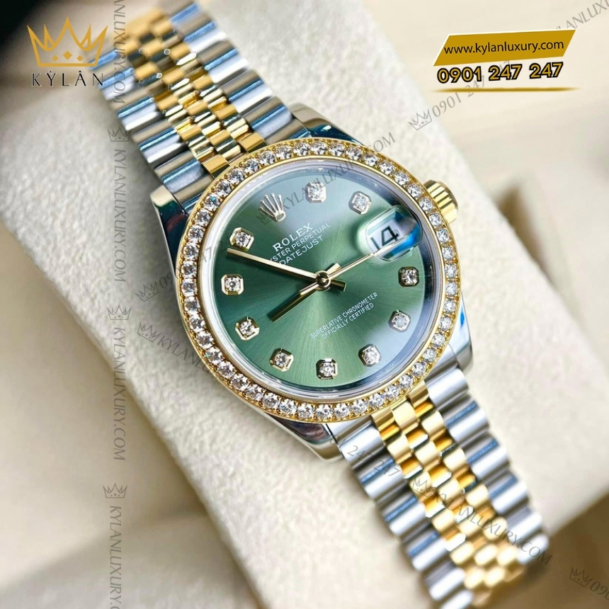 Kỳ Lân Luxury dong ho rolex datejust 31 278383rbr oliu coc kim cuong 5 Đồng hồ Rolex Datejust 31 olive vành kim cương 278383RBR-0030