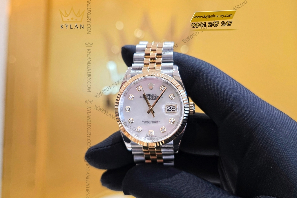 Kỳ Lân Luxury dong ho rolex datejust 36 126233 mat so kham trai 11 Đồng hồ Rolex Datejust 36 126233-0023 mặt số khảm trai