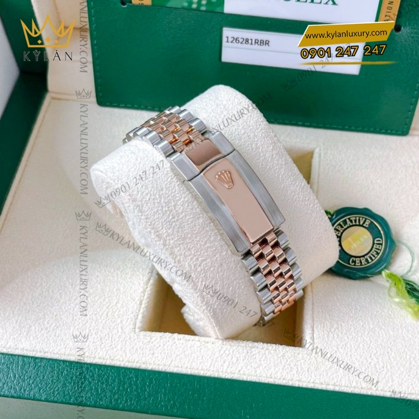 Kỳ Lân Luxury dong ho rolex datejust 36 126281rbr 0013 oystersteel vang everose va kim cuong 3 Đồng hồ Rolex Datejust 36 mặt vi tính nâu 126281RBR-0013