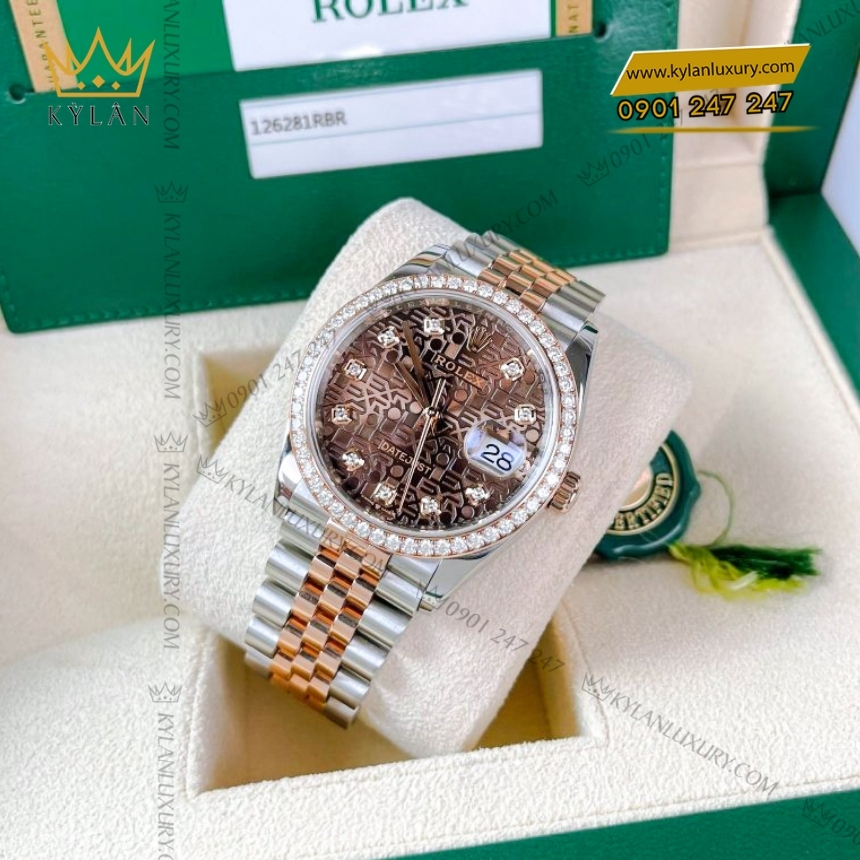 Kỳ Lân Luxury dong ho rolex datejust 36 126281rbr 0013 oystersteel vang everose va kim cuong 5 Đồng hồ Rolex Datejust 36 mặt vi tính nâu 126281RBR-0013