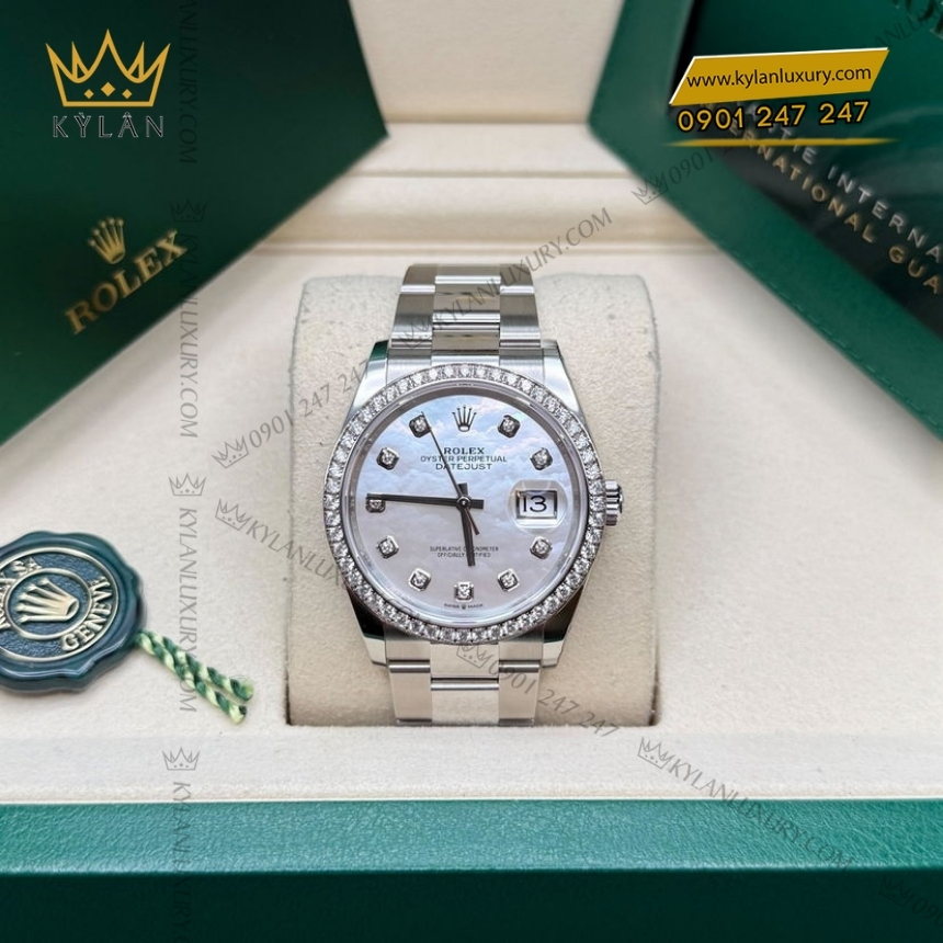 Kỳ Lân Luxury dong ho rolex datejust 36 126284rbr 0012 mat kham trai 2 Đồng hồ Rolex Datejust 36 xà cừ vành kim 126284RBR-0012