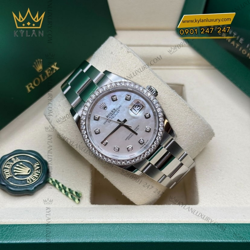 Kỳ Lân Luxury dong ho rolex datejust 36 126284rbr 0012 mat kham trai 9 Đồng hồ Rolex Datejust 36 xà cừ vành kim 126284RBR-0012