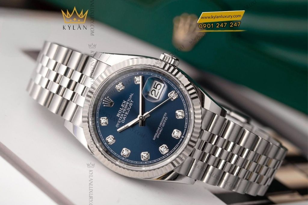 Kỳ Lân Luxury dong ho rolex datejust 36 m126234 0037 mat xanh navy coc so kim cuong9 7 Đồng hồ Rolex Datejust 36 Xanh Navy Cọc Số Kim Cương 126234-0037