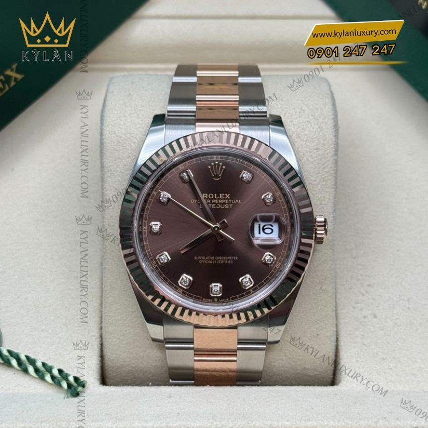 Kỳ Lân Luxury dong ho rolex datejust 41 126331 chocolate diamond 3 Đồng hồ Rolex Datejust 41 mặt số chocolate kim cương 126331-0003
