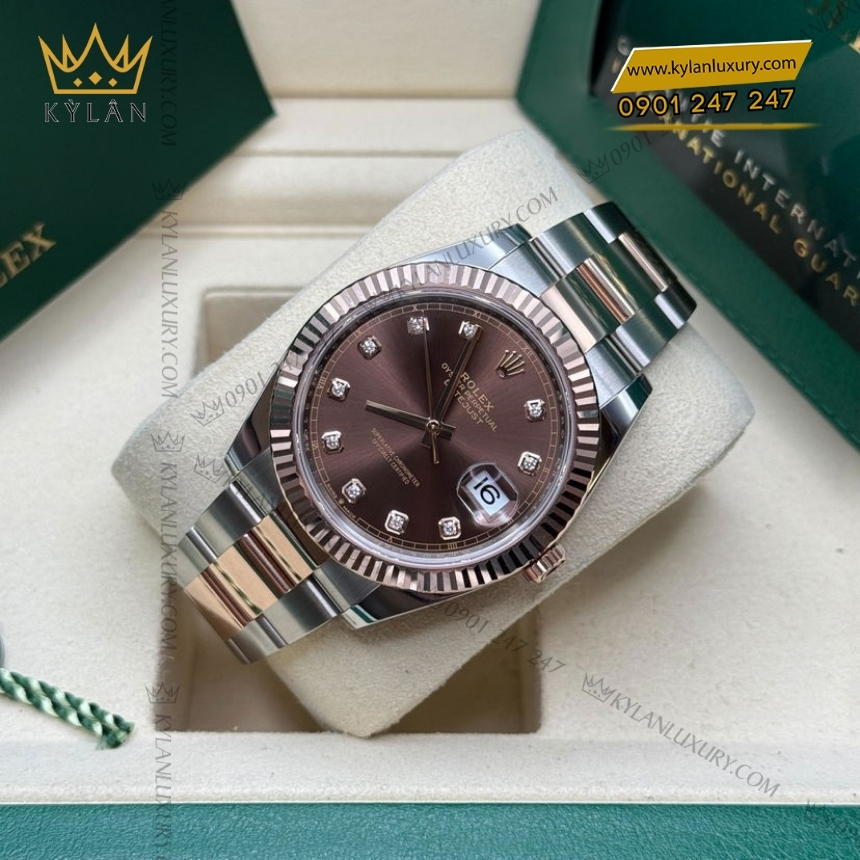 Kỳ Lân Luxury dong ho rolex datejust 41 126331 chocolate diamond 5 Đồng hồ Rolex Datejust 41 mặt số chocolate kim cương 126331-0003
