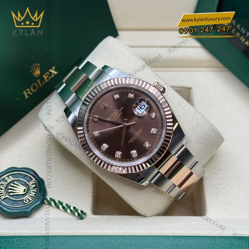Kỳ Lân Luxury dong ho rolex datejust 41 126331 chocolate diamond 8 Đồng hồ Rolex Datejust 41 mặt số chocolate kim cương 126331-0003