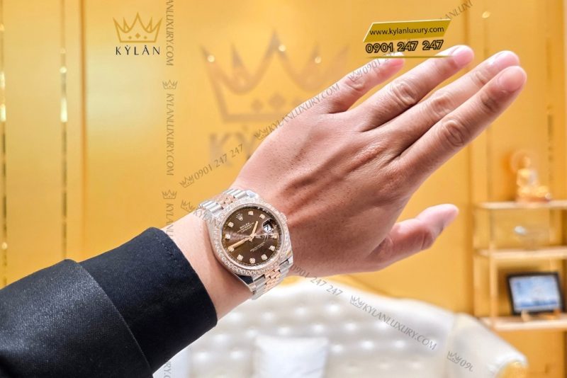 Đồng hồ Rolex Datejust 41 126331 mặt Chocolate vành bezel custom kim cương