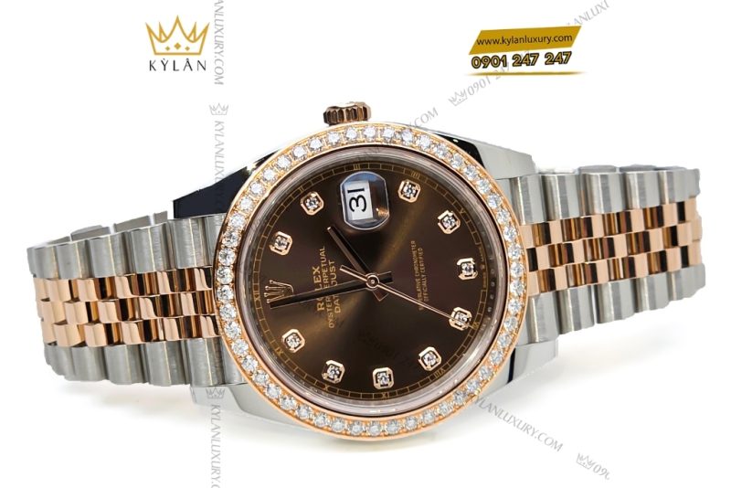 Đồng hồ Rolex Datejust 41 mặt chocolate custom vành kim cương 126331