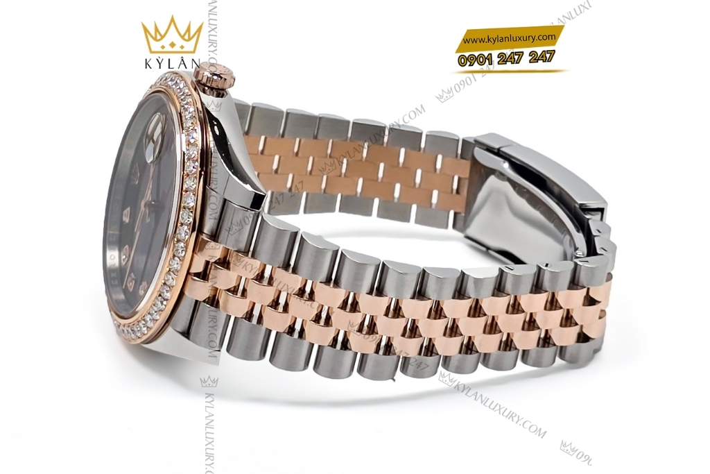 Kỳ Lân Luxury dong ho rolex datejust 41 126331 custom kim cuong 4 Đồng hồ Rolex Datejust 41 126331 mặt Chocolate vành bezel custom kim cương