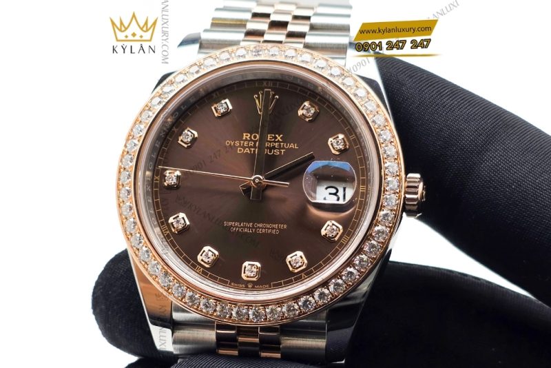 Đồng hồ Rolex Datejust 41 mặt chocolate custom vành kim cương 126331