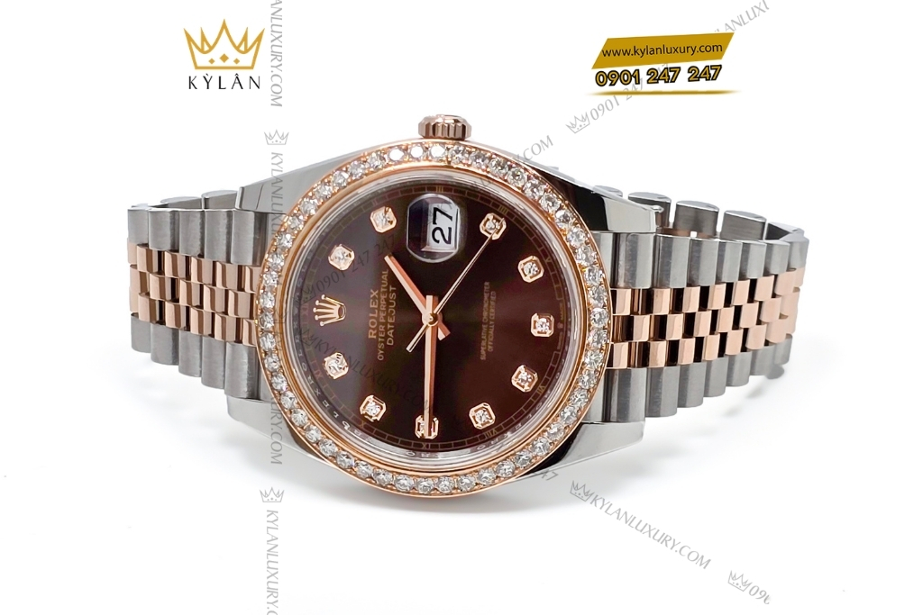 Kỳ Lân Luxury dong ho rolex datejust 41 126331 custom kim cuong 5 Đồng hồ Rolex Datejust 41 126331 mặt Chocolate vành bezel custom kim cương