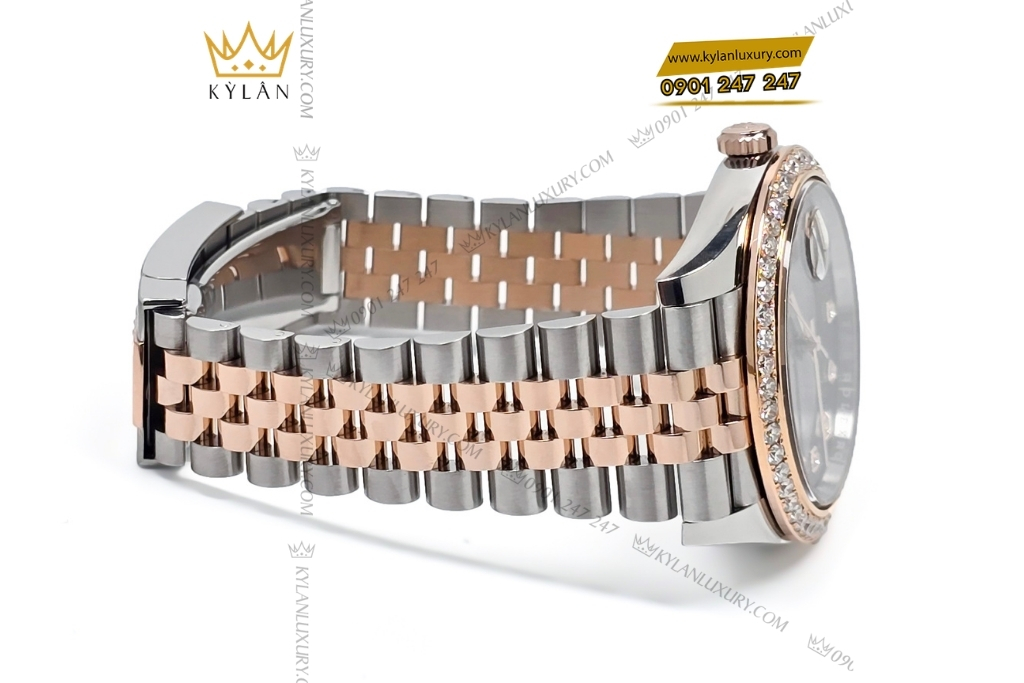 Kỳ Lân Luxury dong ho rolex datejust 41 126331 custom kim cuong 6 Đồng hồ Rolex Datejust 41 126331 mặt Chocolate vành bezel custom kim cương