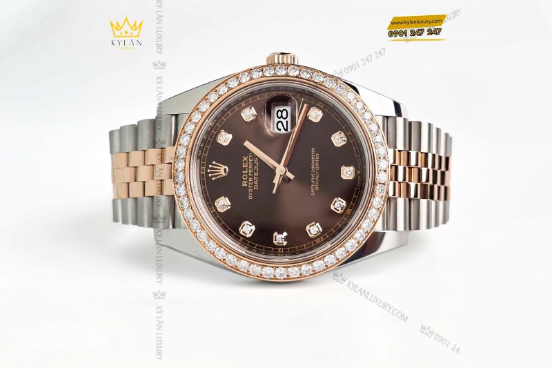 Đồng hồ Rolex Datejust 41 126331 mặt Chocolate vành bezel custom kim cương