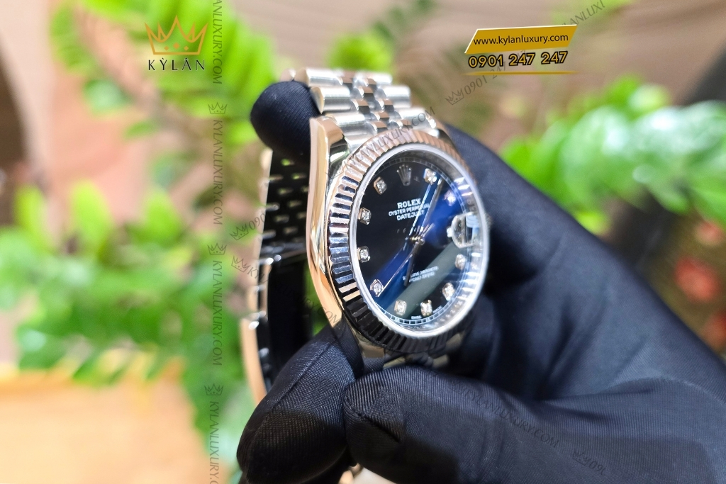 Kỳ Lân Luxury dong ho rolex datejust 41 mm126334 0016 mat xanh navy coc so kim cuong 11 Đồng hồ Rolex Datejust 41 126334-0016 mặt xanh navy cọc số kim cương