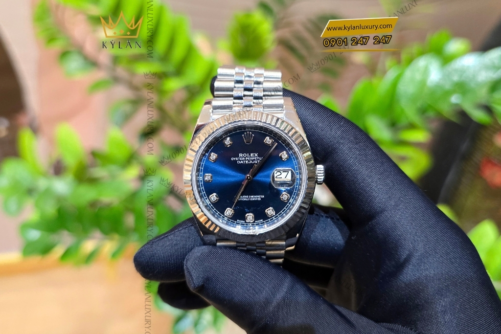 Kỳ Lân Luxury dong ho rolex datejust 41 mm126334 0016 mat xanh navy coc so kim cuong 12 Đồng hồ Rolex Datejust 41 126334-0016 mặt xanh navy cọc số kim cương