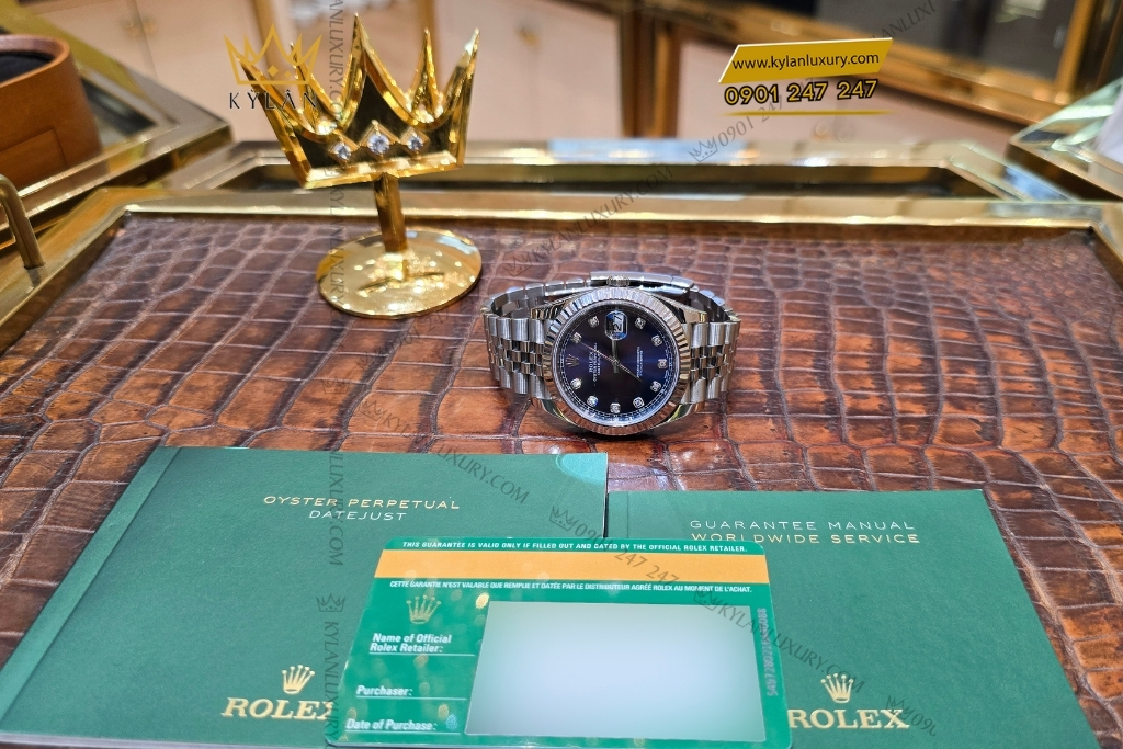Kỳ Lân Luxury dong ho rolex datejust 41 mm126334 0016 mat xanh navy coc so kim cuong 8 Đồng hồ Rolex Datejust 41 126334-0016 mặt xanh navy cọc số kim cương