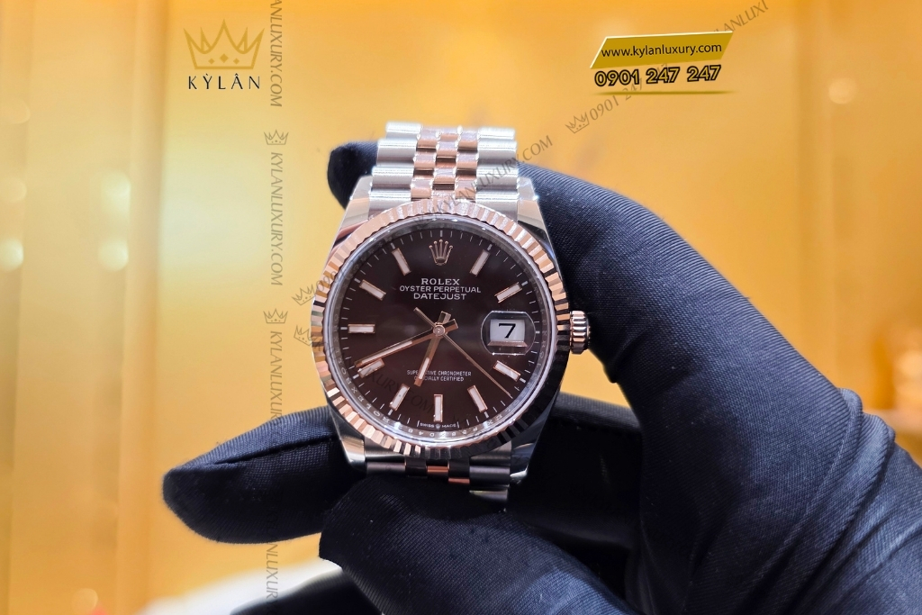 Kỳ Lân Luxury dong ho rolex datejust m126231 0043 6 Đồng hồ Rolex Datejust 36 chocolate cọc dạ quang 126231-0043