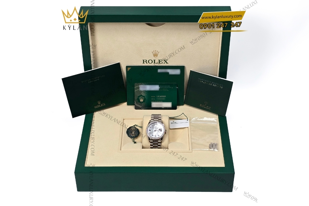 Kỳ Lân Luxury dong ho rolex day date 128349rbr mat kham trai 11 Đồng hồ Rolex Day Date 36 mặt xà cừ vành kim cương 128349RBR-0004