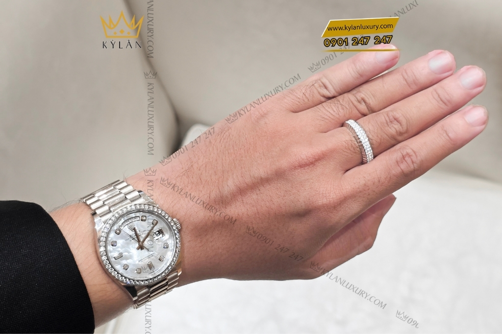 Kỳ Lân Luxury dong ho rolex day date 128349rbr mat kham trai 13 Đồng hồ Rolex Day Date 36 mặt xà cừ vành kim cương 128349RBR-0004