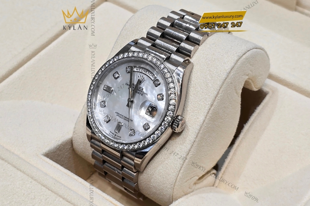 Kỳ Lân Luxury dong ho rolex day date 128349rbr mat kham trai 19 Đồng hồ Rolex Day Date 36 mặt xà cừ vành kim cương 128349RBR-0004