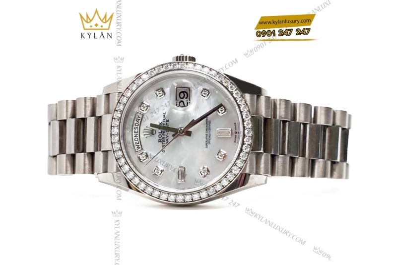 Đồng hồ Rolex Day Date 36 mặt xà cừ vành kim cương 128349RBR-0004