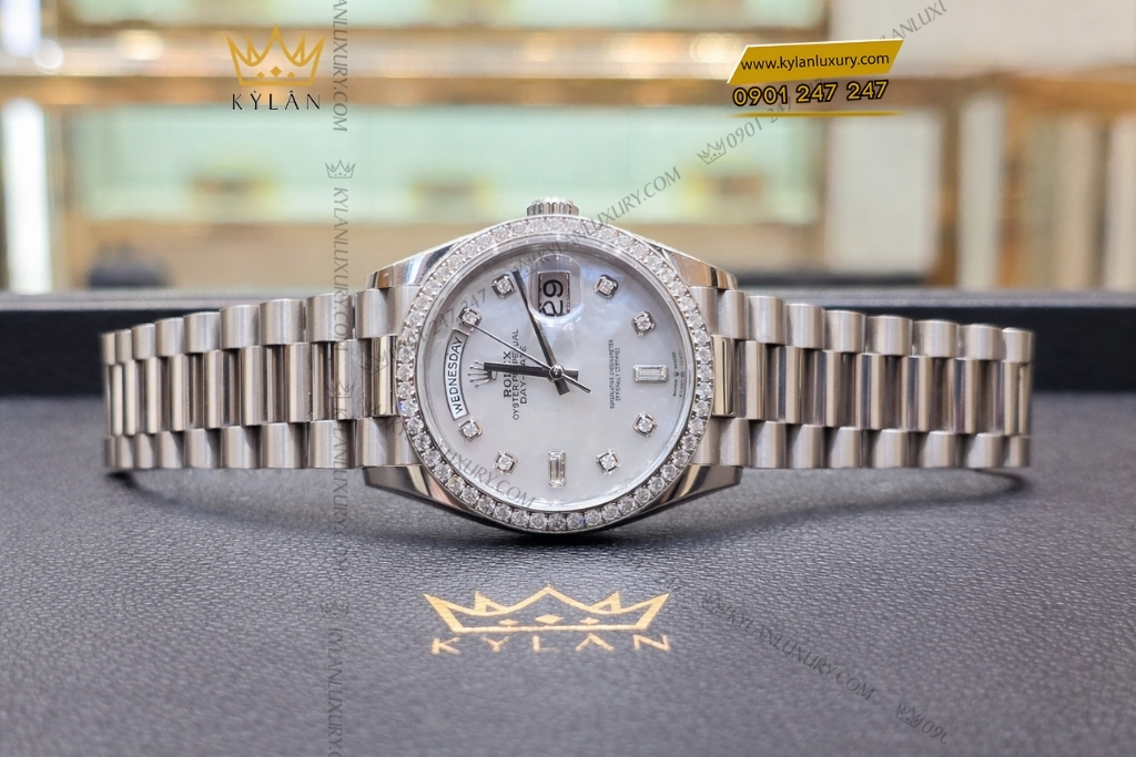 Kỳ Lân Luxury dong ho rolex day date 128349rbr mat kham trai 8 Đồng hồ Rolex Day Date 36 mặt xà cừ vành kim cương 128349RBR-0004