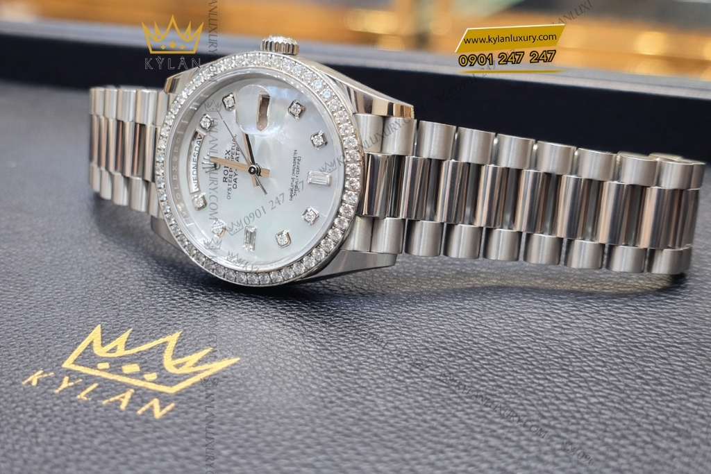 Kỳ Lân Luxury dong ho rolex day date 128349rbr mat kham trai 9 Đồng hồ Rolex Day Date 36 mặt xà cừ vành kim cương 128349RBR-0004
