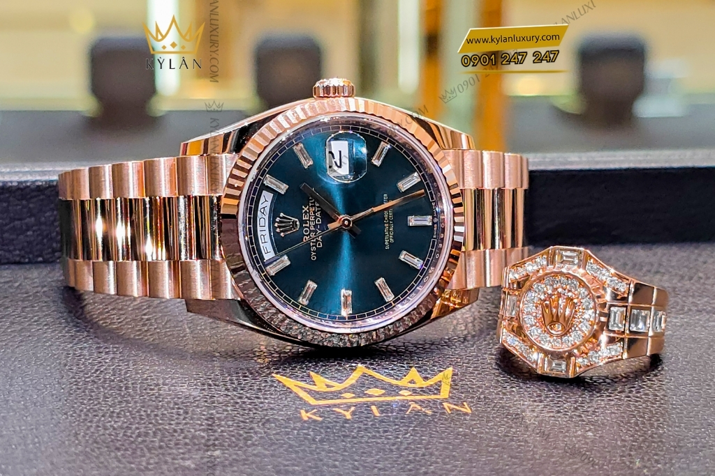 Kỳ Lân Luxury dong ho rolex day date 36 128235 0085 mat so xanh luc lam 8 2 Đồng hồ Rolex Day Date 36 xanh lục lam 128235-0085