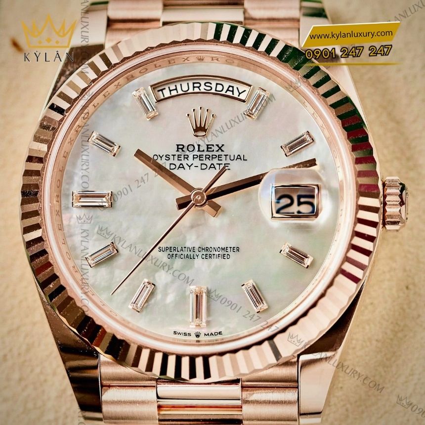 Kỳ Lân Luxury dong ho rolex day date 40 228235 0056 mother of pearl mat kham trai 2 Đồng hồ Rolex Day-Date 40 228235-0056 Mother Of Pearl mặt khảm trai