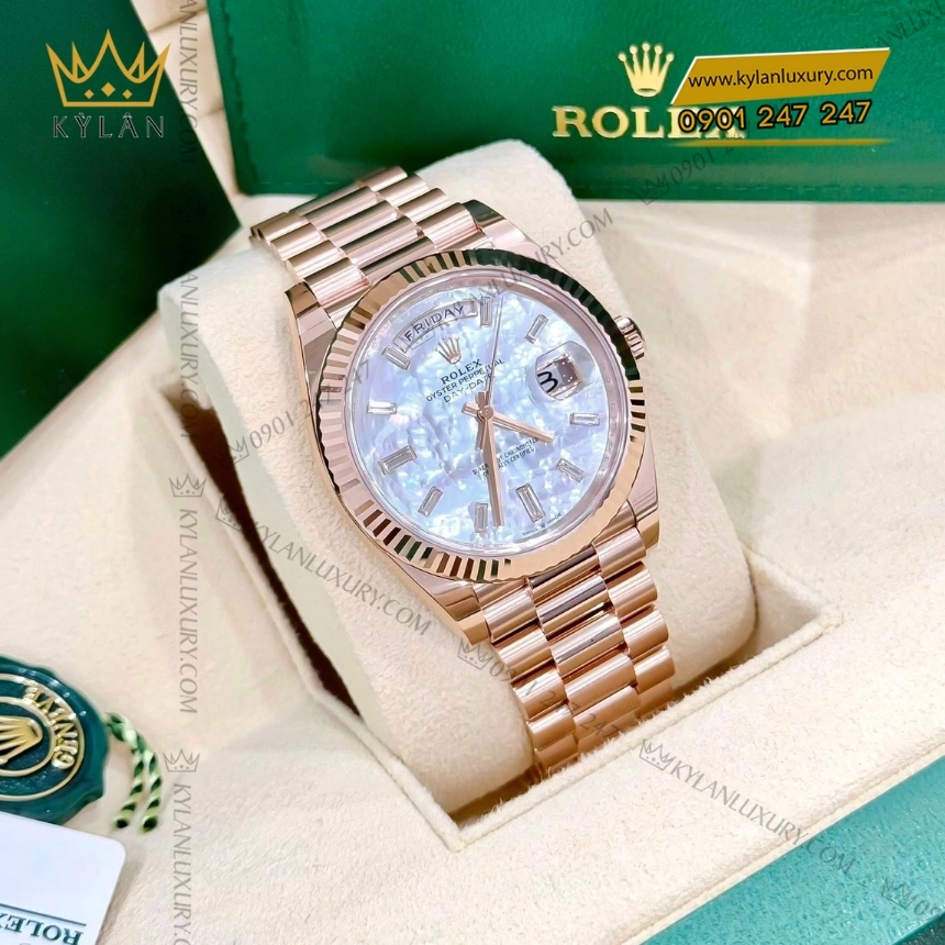 Kỳ Lân Luxury dong ho rolex day date 40 228235 0056 mother of pearl mat kham trai 3 1 Đồng hồ Rolex Day-Date 40 mặt khảm trai 228235-0056