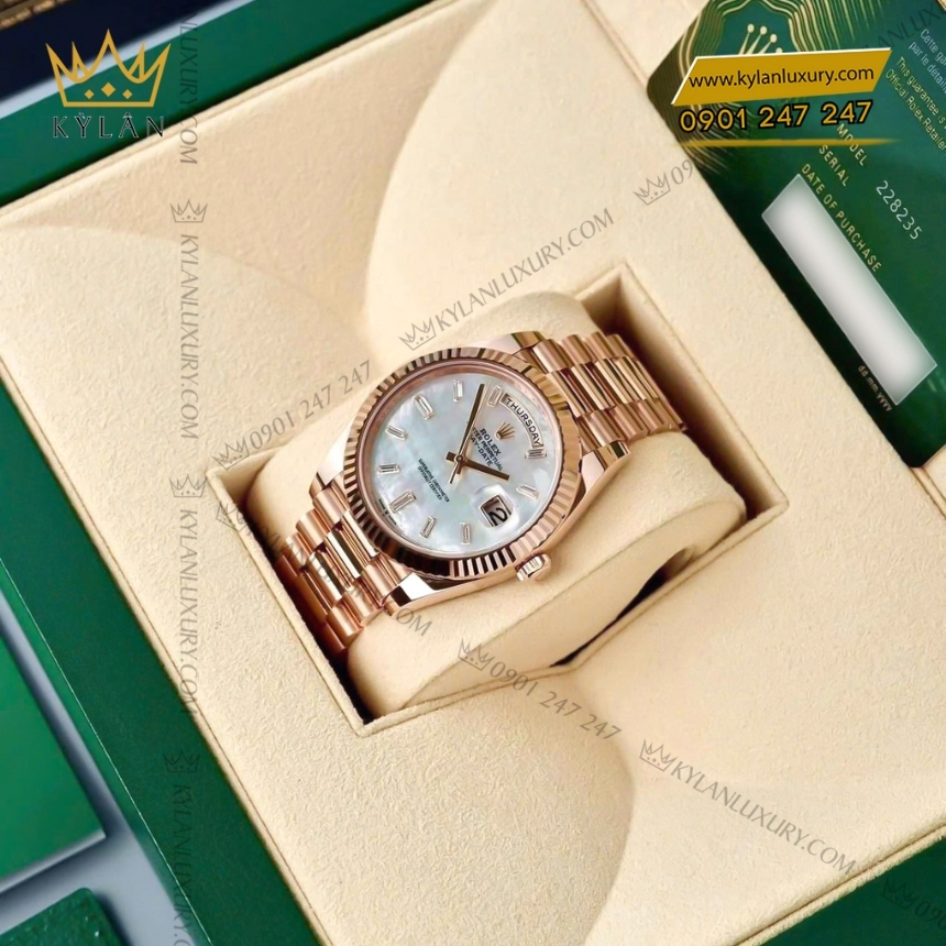Kỳ Lân Luxury dong ho rolex day date 40 228235 0056 mother of pearl mat kham trai 4 1 Đồng hồ Rolex Day-Date 40 mặt khảm trai 228235-0056