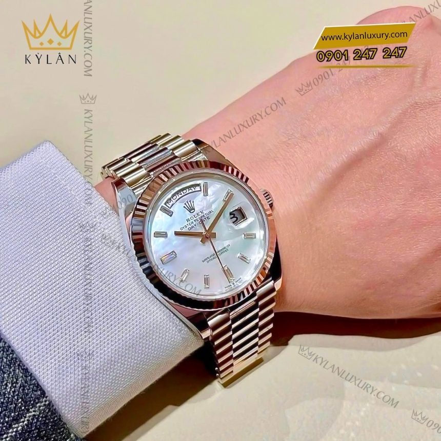 Kỳ Lân Luxury dong ho rolex day date 40 228235 0056 mother of pearl mat kham trai 5 1 Đồng hồ Rolex Day-Date 40 mặt khảm trai 228235-0056