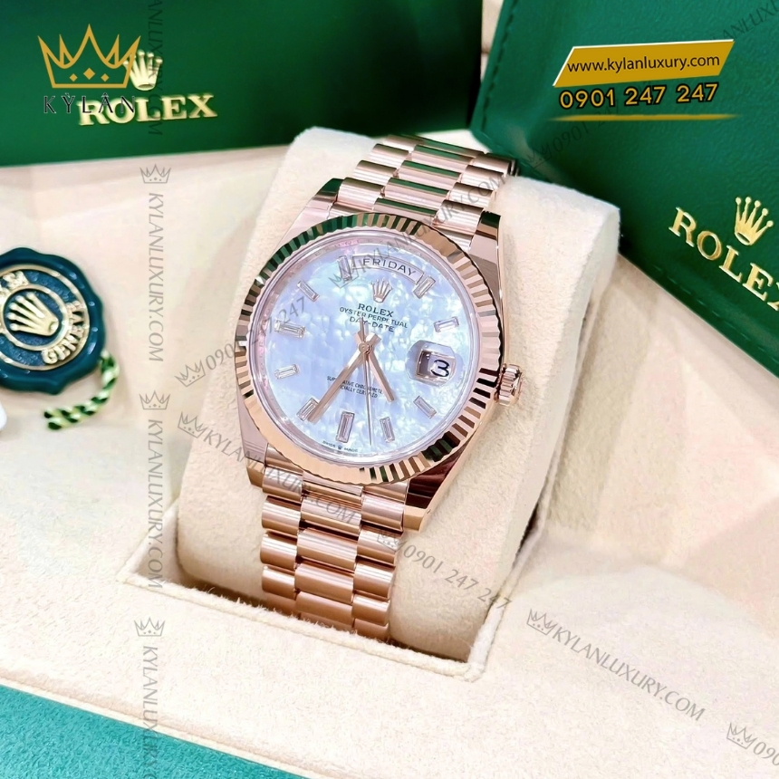 Kỳ Lân Luxury dong ho rolex day date 40 228235 0056 mother of pearl mat kham trai 6 1 Đồng hồ Rolex Day-Date 40 mặt khảm trai 228235-0056