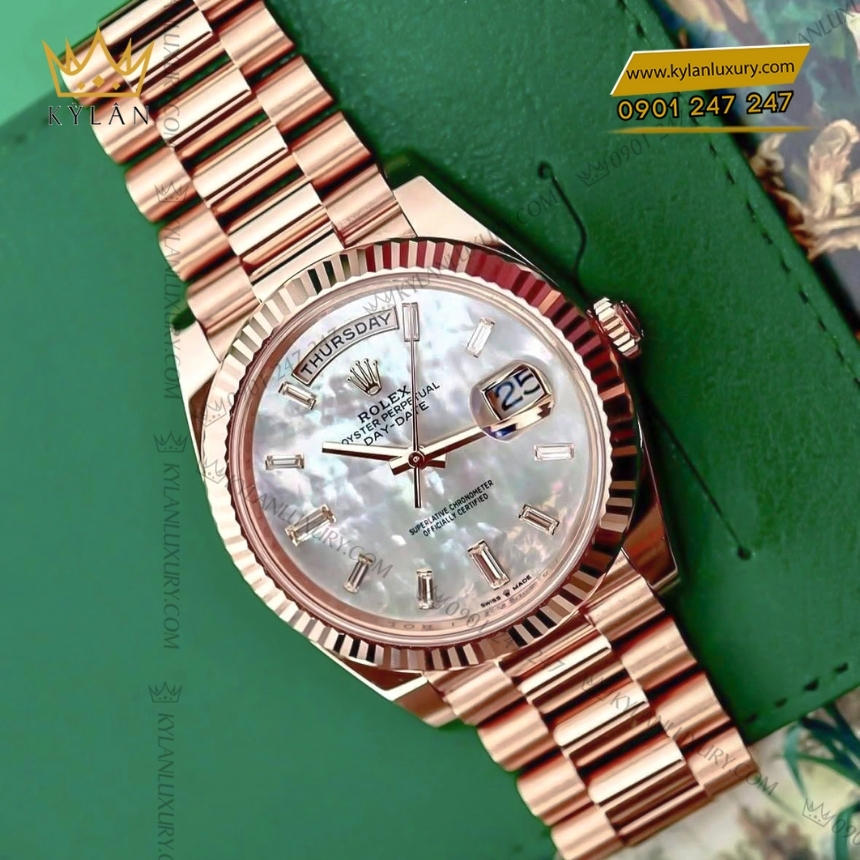 Kỳ Lân Luxury dong ho rolex day date 40 228235 0056 mother of pearl mat kham trai 7 1 Đồng hồ Rolex Day-Date 40 mặt khảm trai 228235-0056