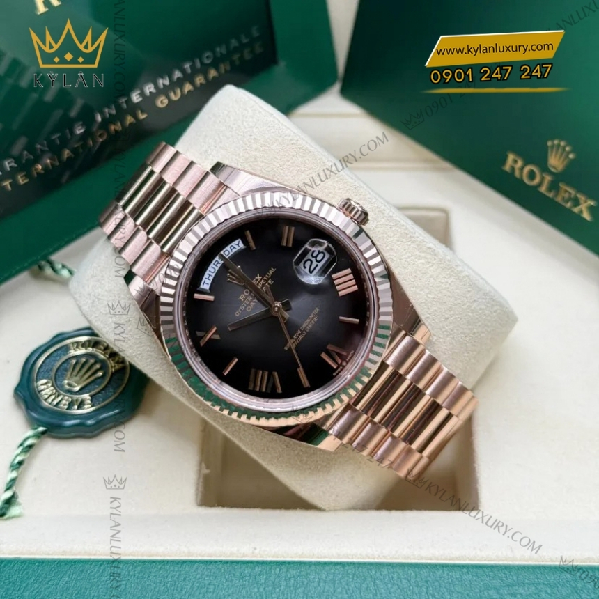 Kỳ Lân Luxury dong ho rolex day date 40 228235 mat xam den ombre 11 Đồng hồ Rolex Day-Date 40 228235-0055 mặt xám đen Ombré