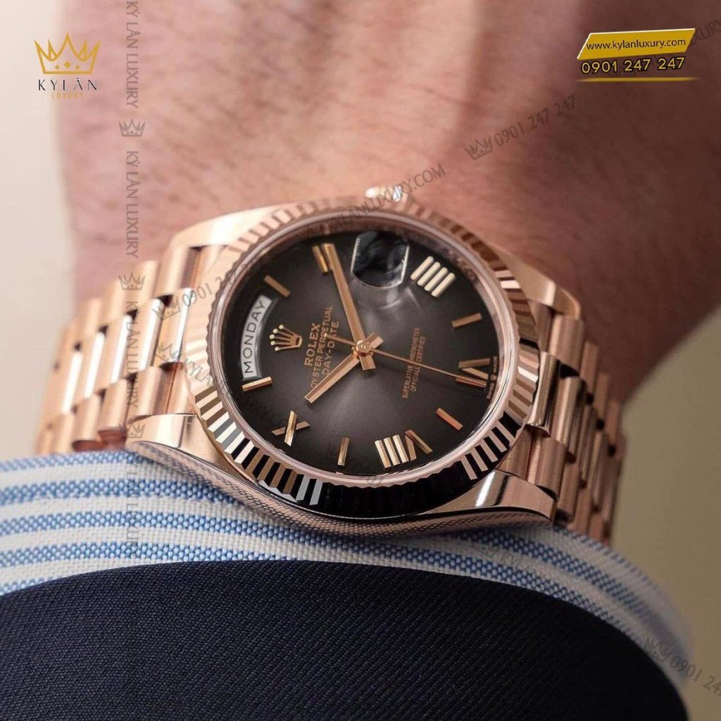 Kỳ Lân Luxury dong ho rolex day date 40 228235 mat xam den ombre 3 Đồng hồ Rolex Day-Date 40 228235-0055 Everose Gold mặt màu xám đen Ombré