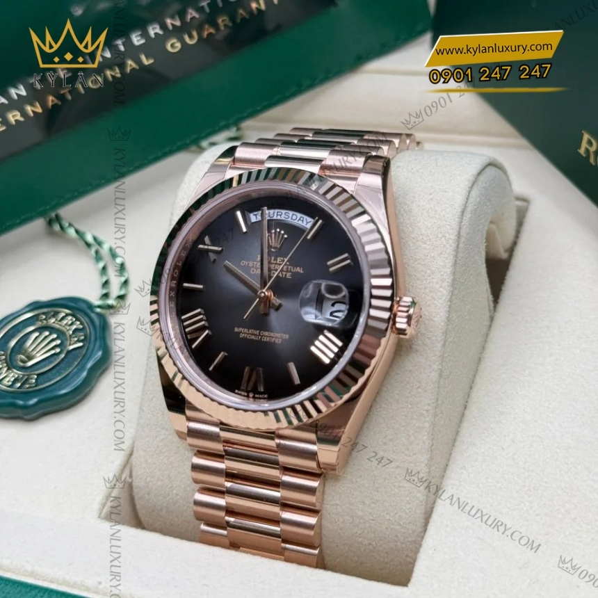 Kỳ Lân Luxury dong ho rolex day date 40 228235 mat xam den ombre 5 Đồng hồ Rolex Day-Date 40 228235-0055 Everose Gold mặt màu xám đen Ombré