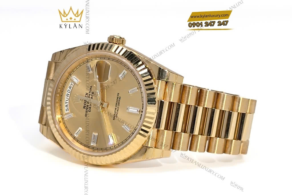 Kỳ Lân Luxury dong ho rolex day date 40 228238 mat so vang 12 Đồng hồ Rolex Day-Date 40 228238-0005 mặt champagne nạm kim cương